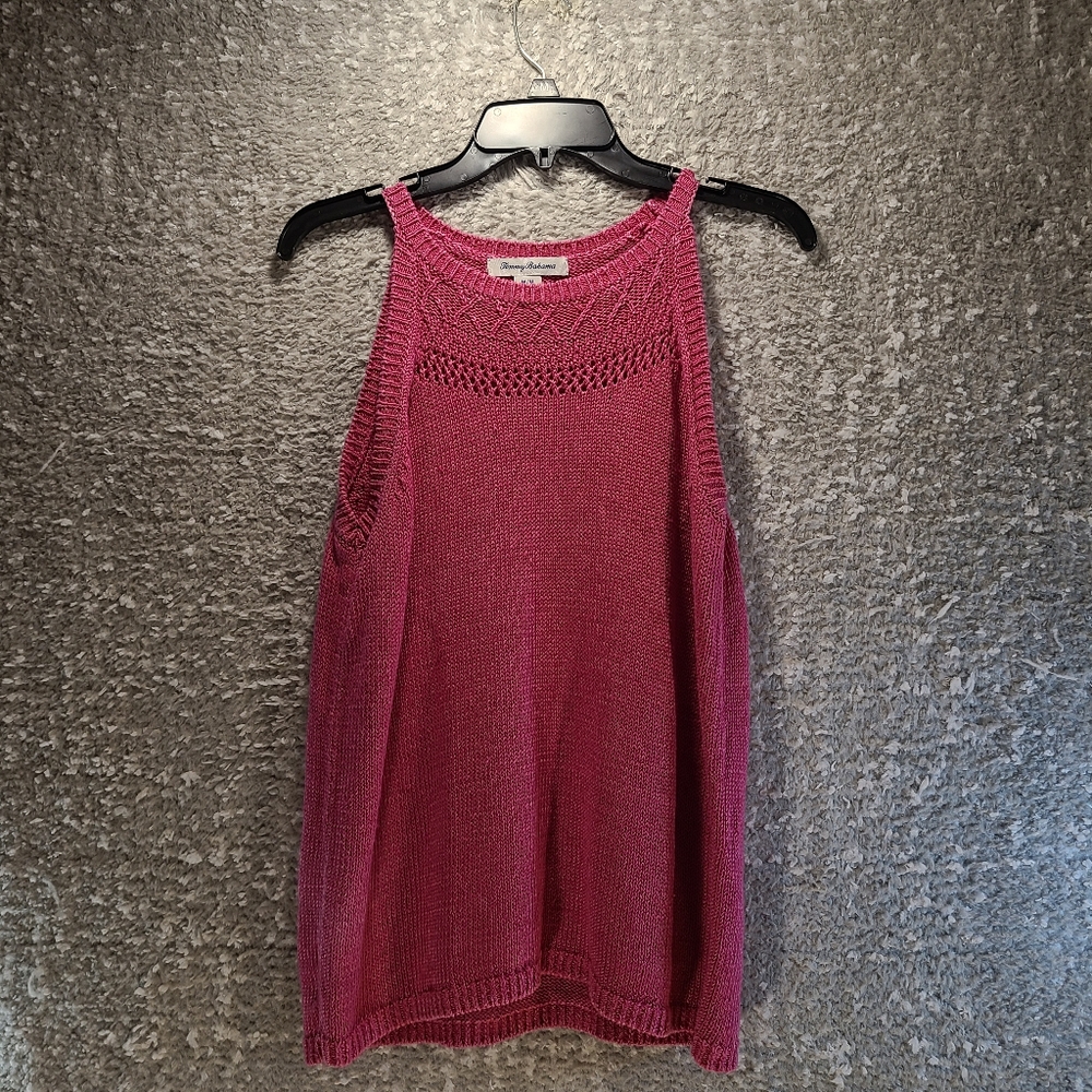 Tommy Bahama Pickford Ribbed Halter Sweater Top Women’s M Pink Linen Cable Knit
